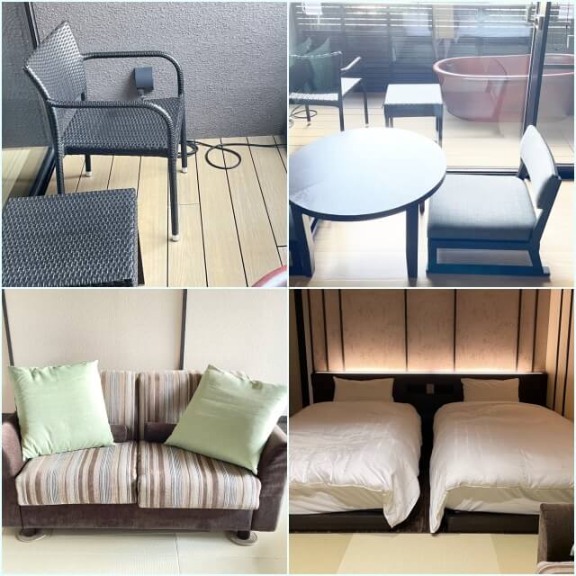 【箱根小涌園 天悠】客室にある椅子3種類を撮影した写真