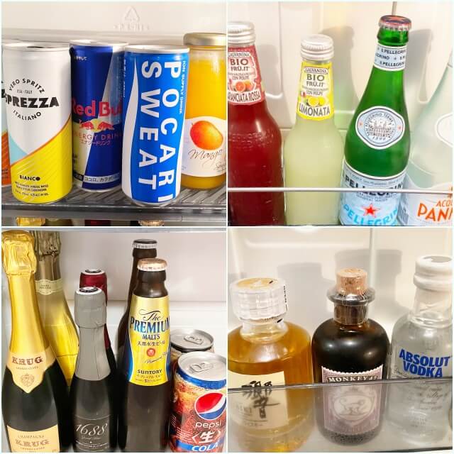 クラブデラックスルームの冷蔵庫にあるドリンク・アルコールを撮影した写真