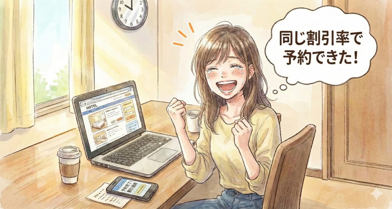 一休60分クーポンが出なかったが別方法で60クーポンと同等の割引予約が出来た人の感動の様子