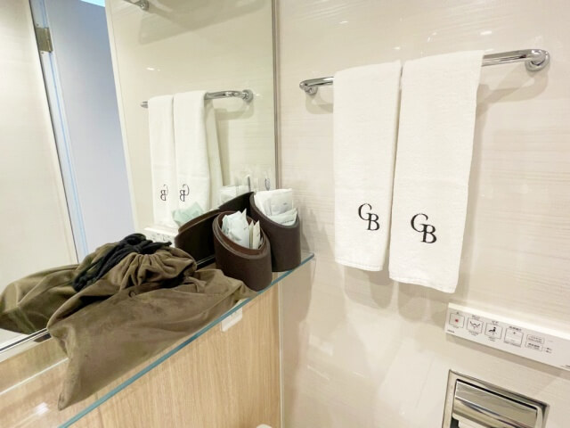 ホテルグランバッハ仙台・バスルームのタオルとドライヤーを撮影した画像