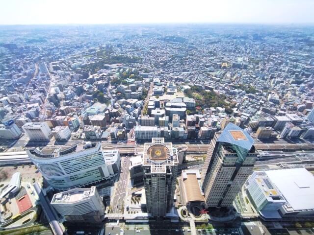横浜ランドマークタワー・スカイガーデンから西南西方面の眺め