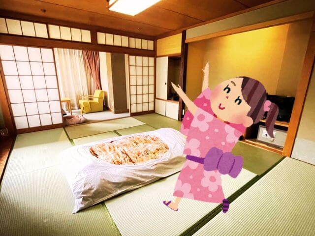 松川館の客室で楽しく踊る様子を視覚化した手作り画像