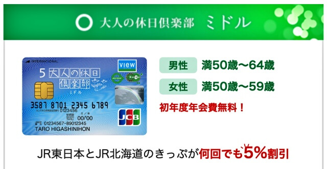 大人の休日倶楽部・Suica機能付きクレジットカードの画像：JR東日本公式サイトより